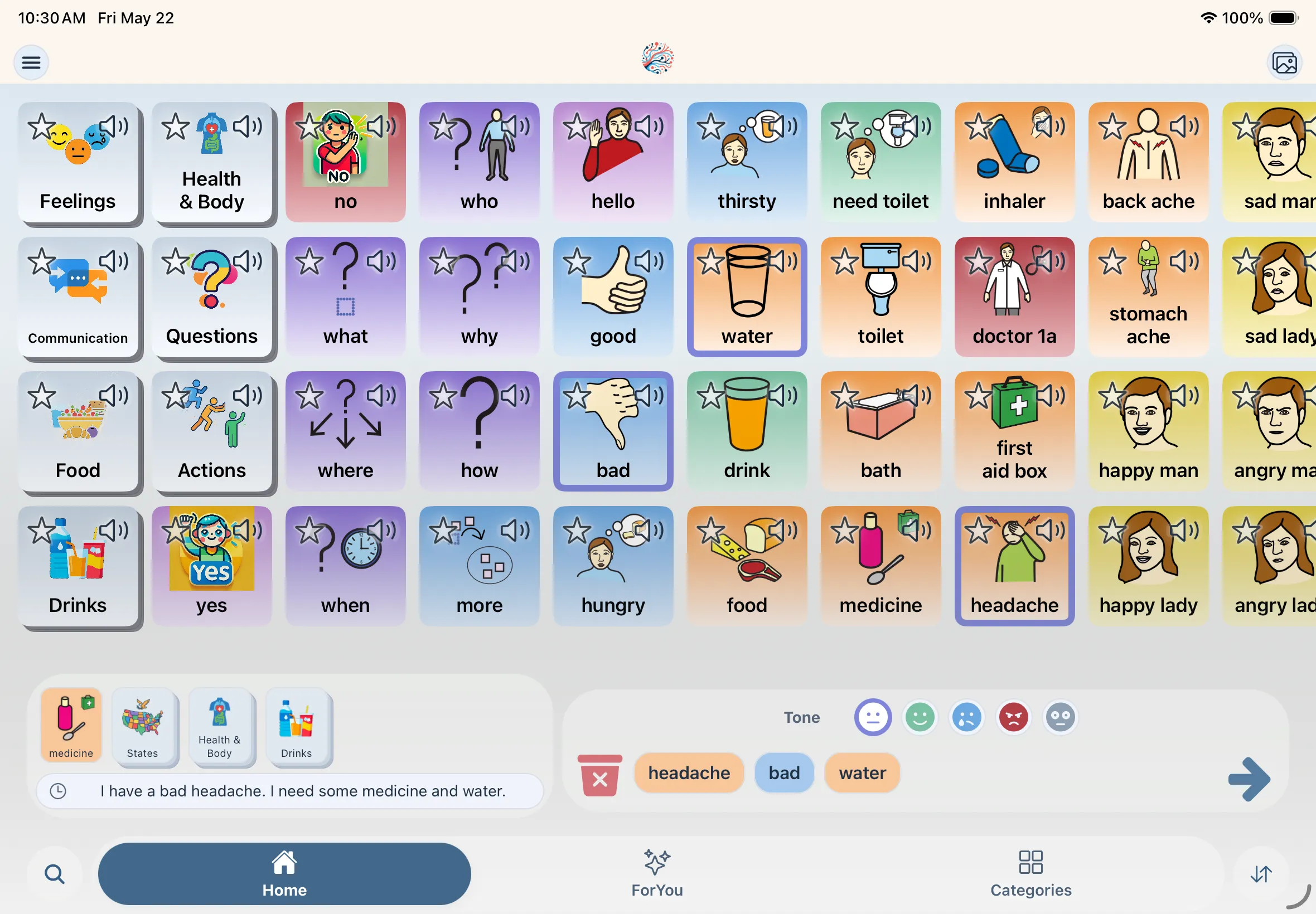 Mosaic Voice phrase selections on iPad